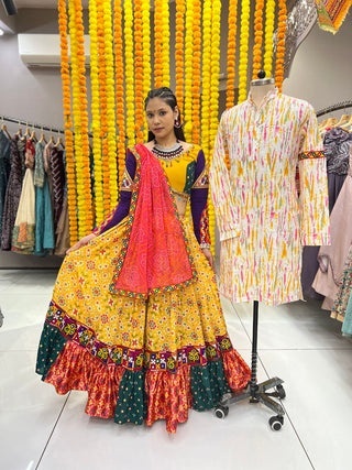 Yellow patola lehenga navratri choli with dupatta