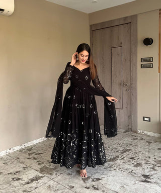 Black color georgette anarkali gown images 