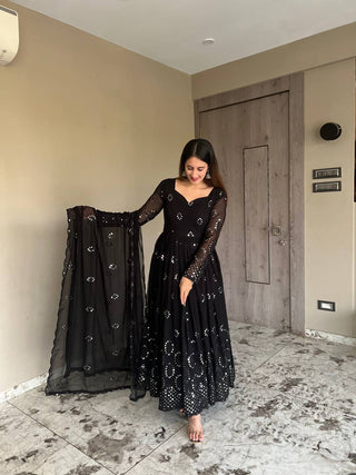 Black color georgette anarkali gown online