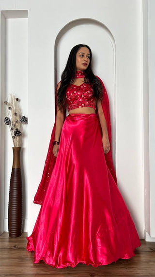 Red silk lehenga choli for women