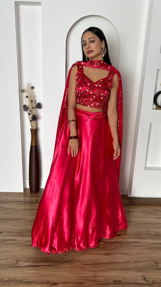 Women's red color lehenga choli