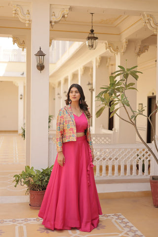 Pink Color lehenga choli with jacket