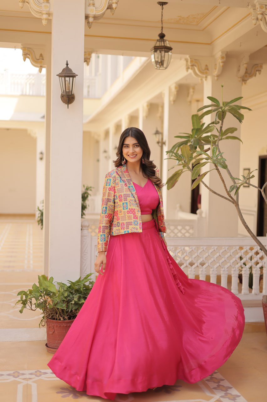 lehenga choli with long koti
