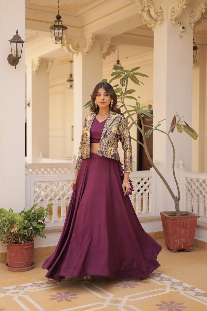 Wine Color Jacket Style Lehenga choli