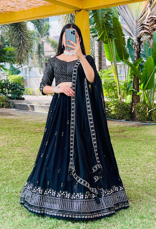 Black heavy georgette lehenga choli with dupatta