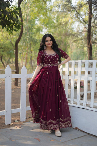  Simple maroon gown 