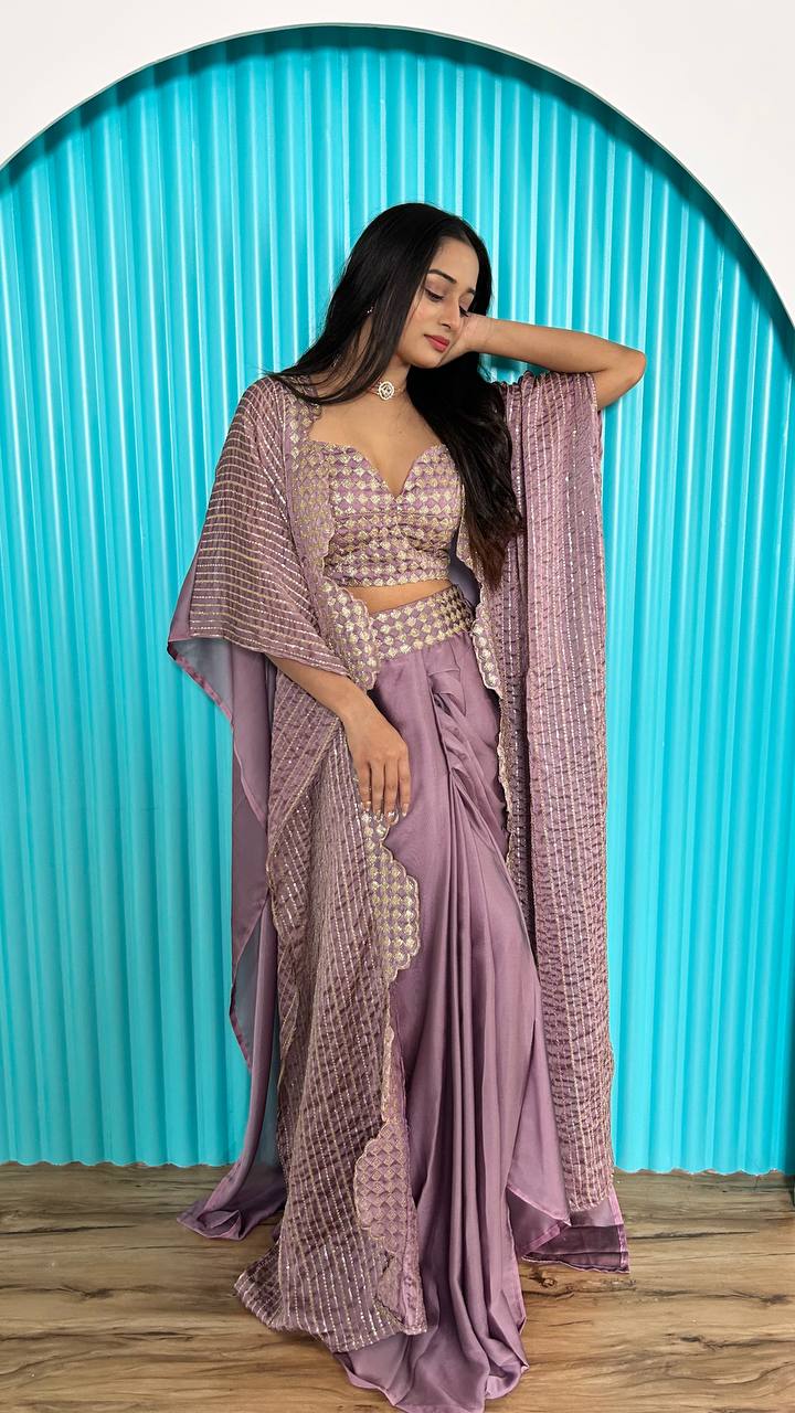Sabyasachi Designer Indo Western Style Outfits for Party Wear Semi-Stitched / Mauve Sabyasachi Designer Indo Western Style Outfits for Party Wear Semi-Stitched / Mauve