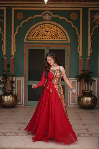 Red Gown With Sleeve 