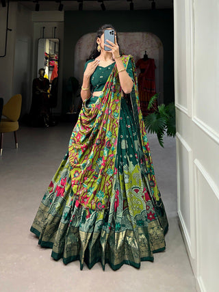 Green foil print ghagra choli