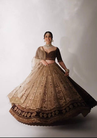 Beige color sequins work  lehenga choli