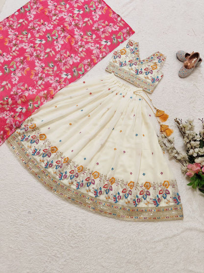 Off white georgette kids lehenga choli saree images
