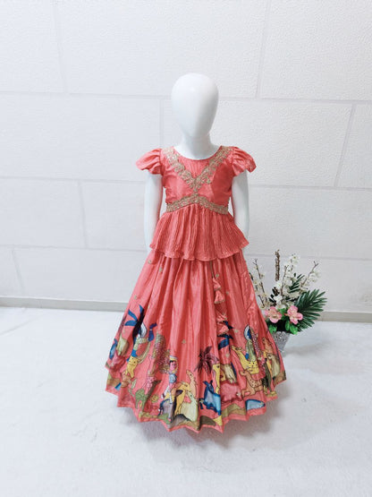 Peach silk kids lehenga choli saree for girls online shopping
