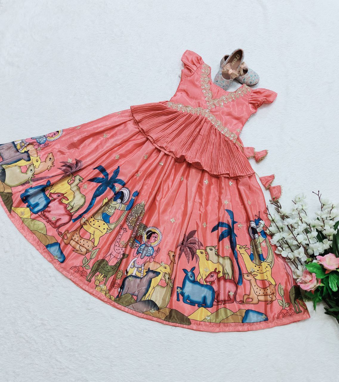 Peach silk kids lehenga choli saree images
