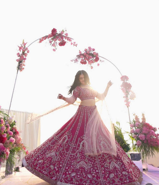 Pink color silk lehenga choli for women