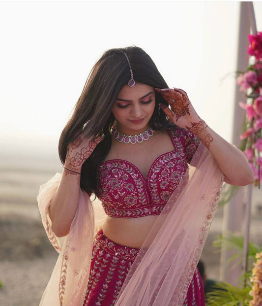 Pink color silk lehenga choli for party wear