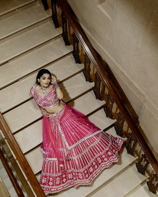 Pink color wedding wear lehenga choli online