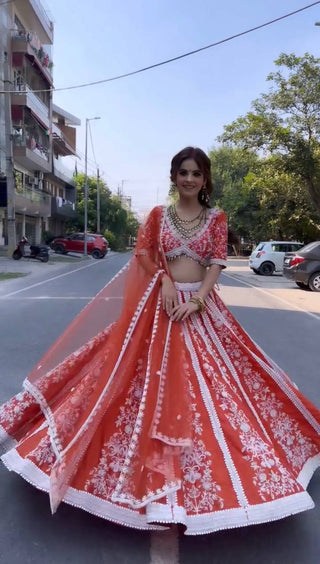 Orange color Mulmul silk lehenga choli 