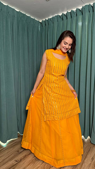 Yellow Color  top with lehenga online