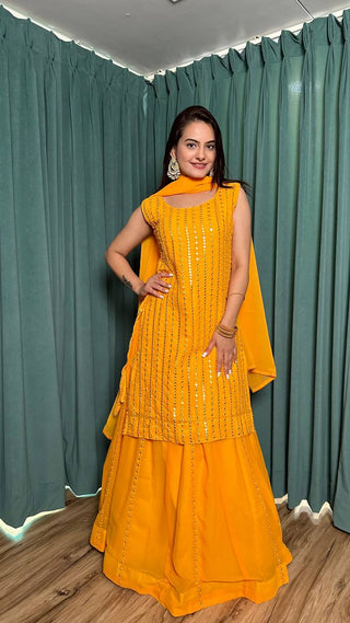 Yellow Color  top with lehenga images