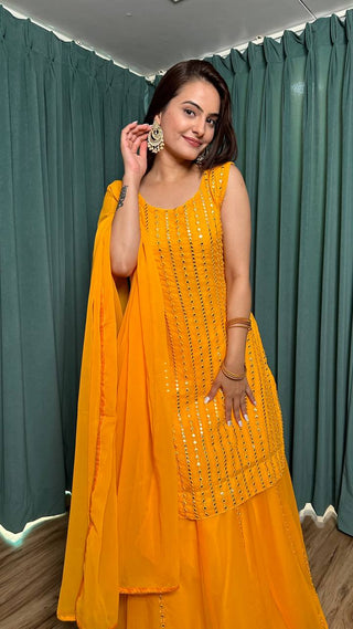 Yellow color  top with lehenga and dupatta