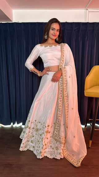 Modern white bridal lehenga