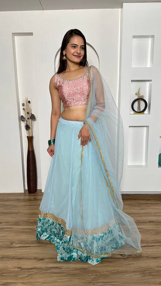 Sky georgette lehenga choli for women online
