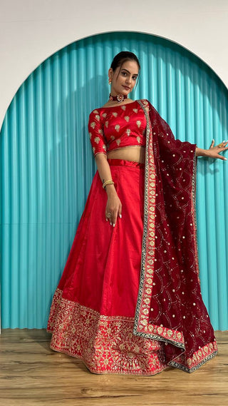 Simple red georgette lehenga choli for women
