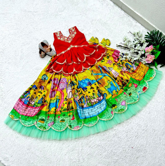 Yellow color silk small girls lehenga top for kids with price
