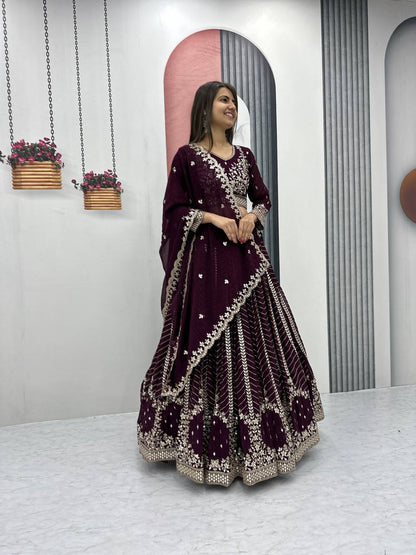 Wine color georgette lehenga choli online shopping
