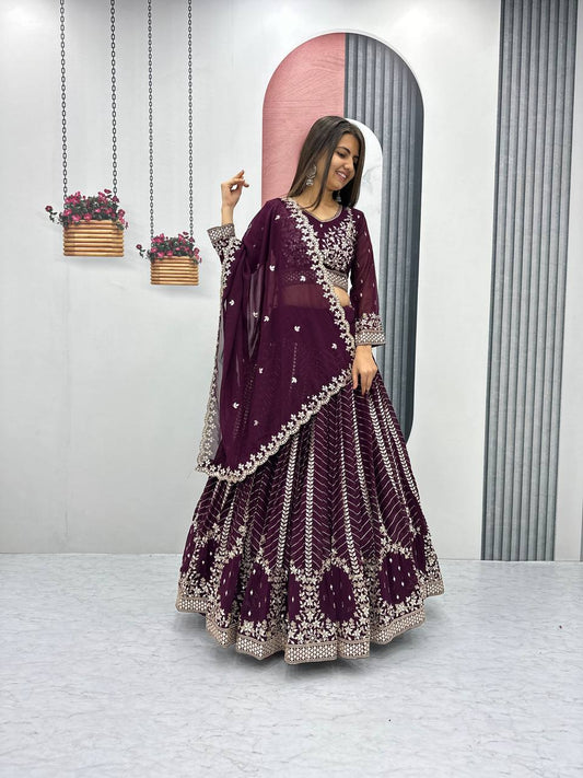 Wine color georgette lehenga choli for women with price
