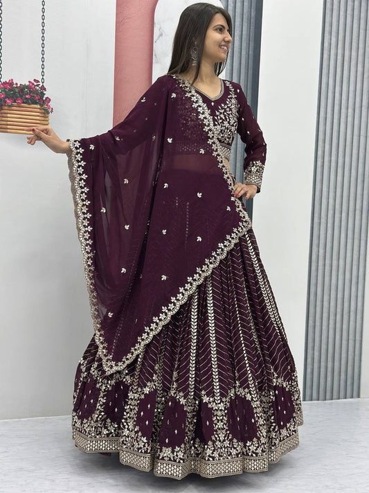 Wine color georgette lehenga choli for wedding

