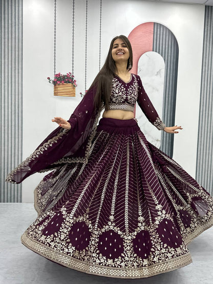 Wine color georgette lehenga choli images
