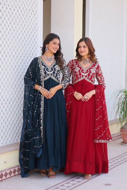 Sequins work georgette wedding gown images