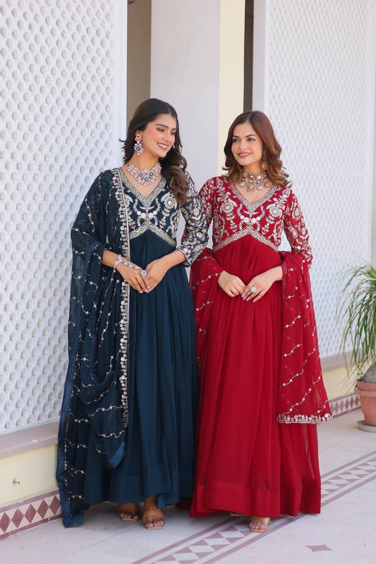 Sequins work georgette wedding gown images