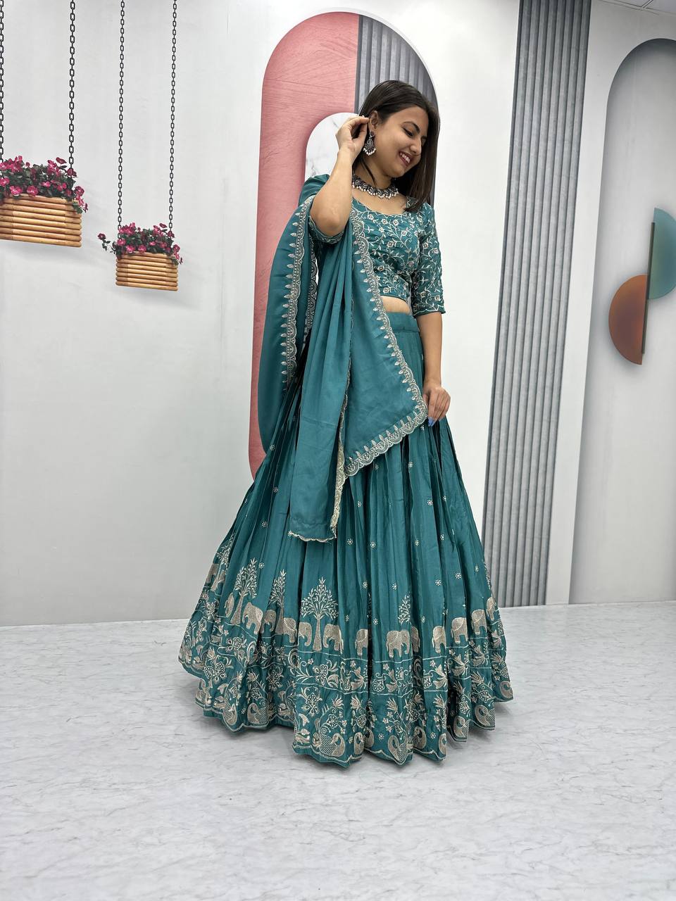 Rama color chinon lehenga choli for women