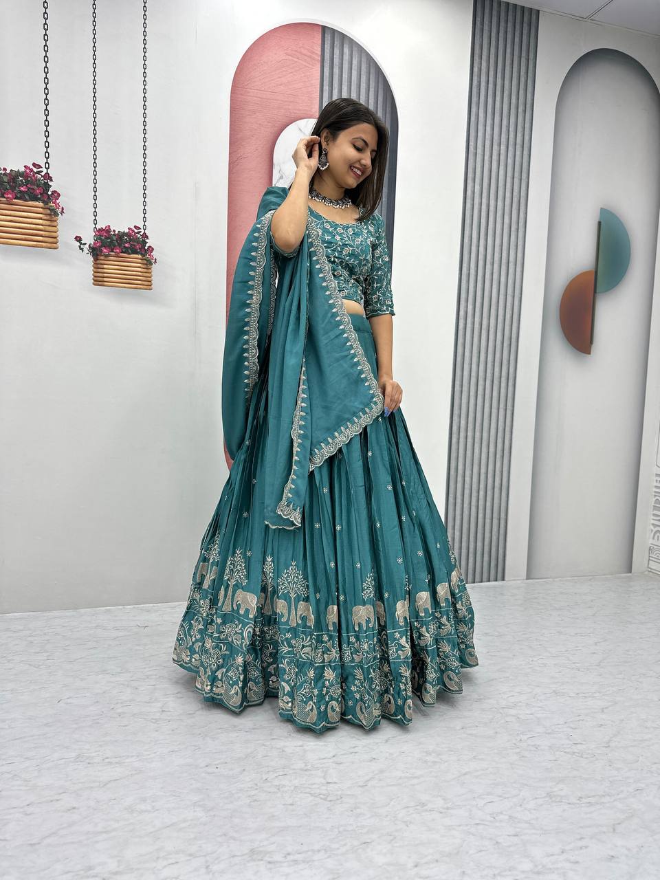 Rama color chinon lehenga choli online