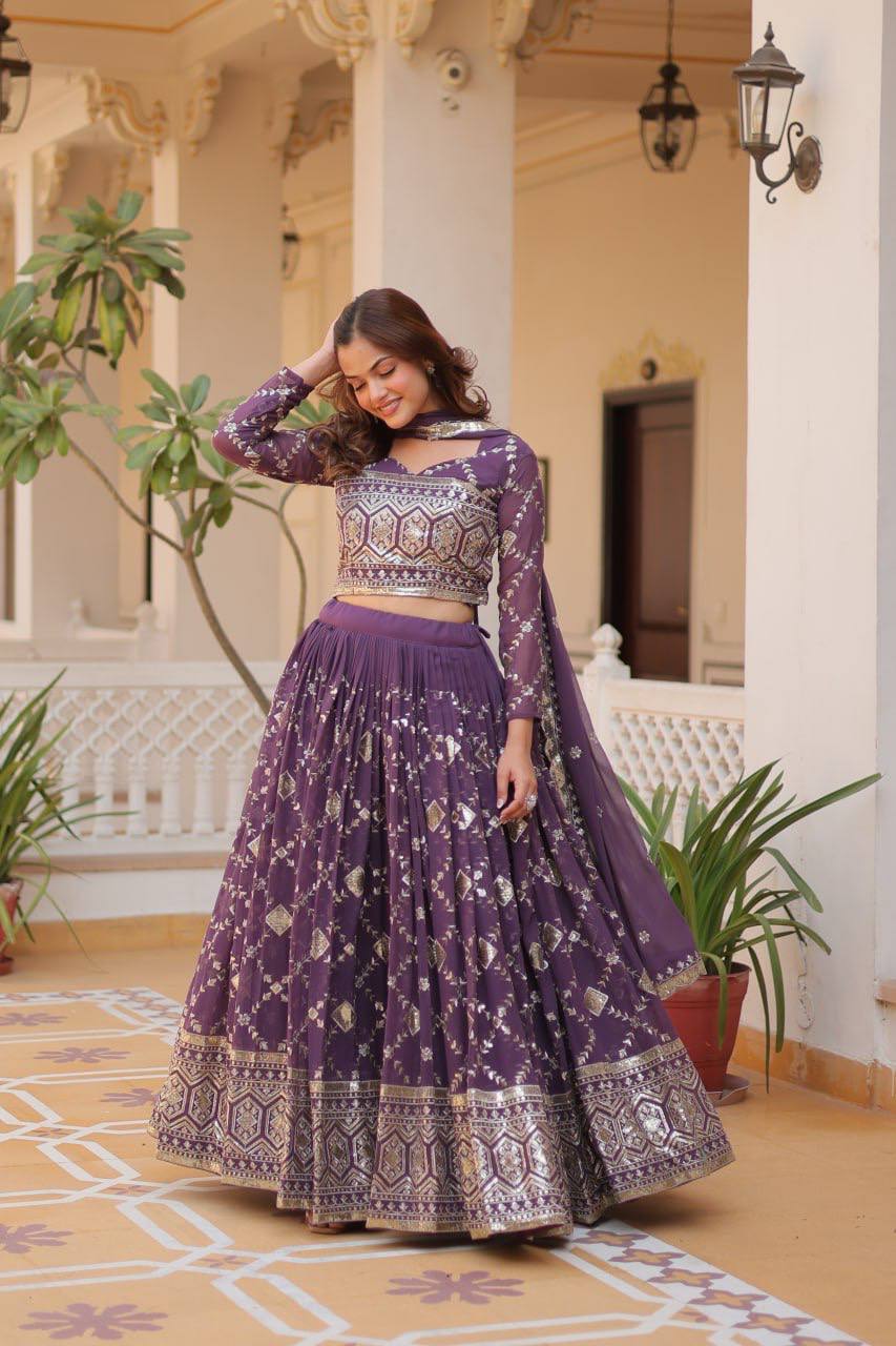 Purple color Georgette sequins work lehenga choli for women 