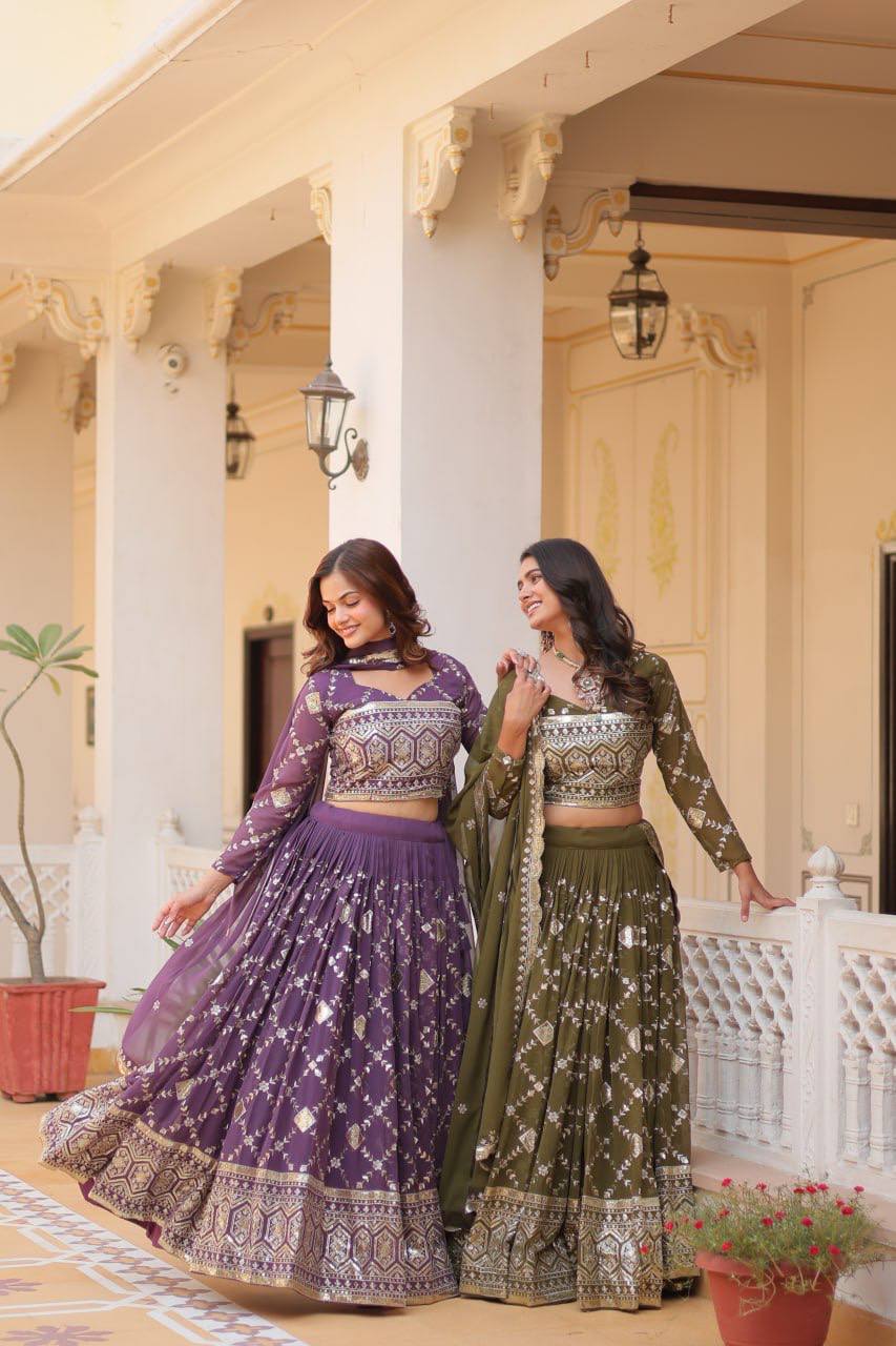 Georgette sequins work lehenga choli for women price