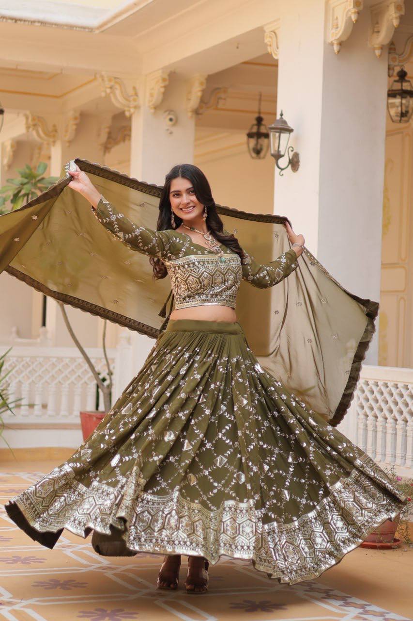 Mehendi Georgette lehenga choli with dupatta for women