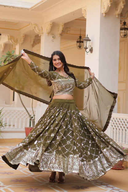Mehendi Georgette lehenga choli with dupatta for women
