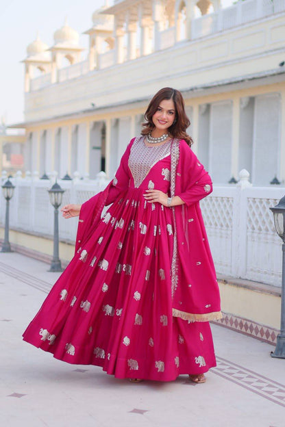 Rani Pink color Georgette gown for wedding online