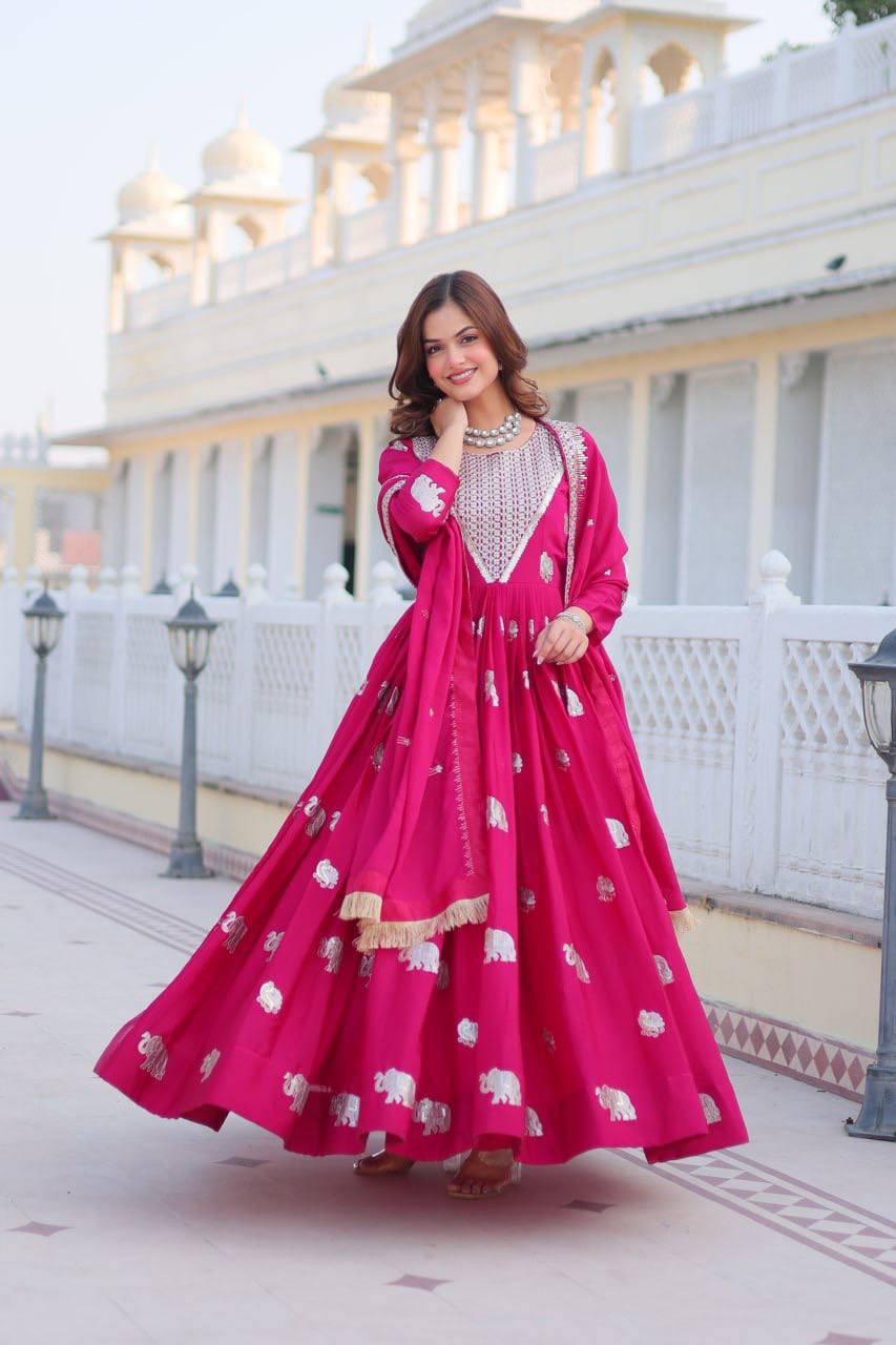 Rani Pink color Georgette gown for women 