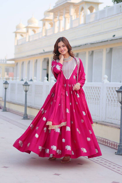 Rani Pink color Georgette gown for women 