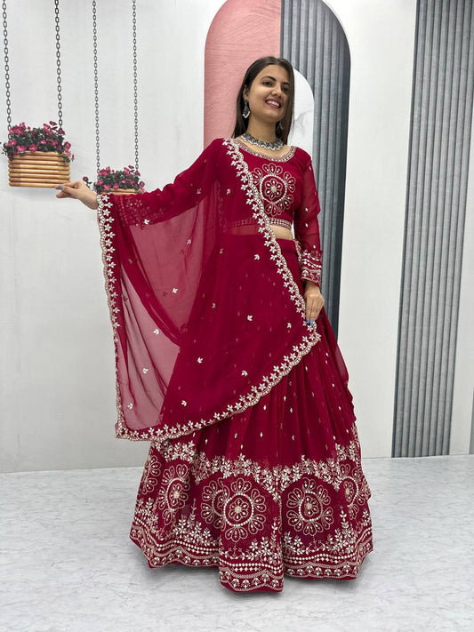 Red color georgette lehenga choli for women online
