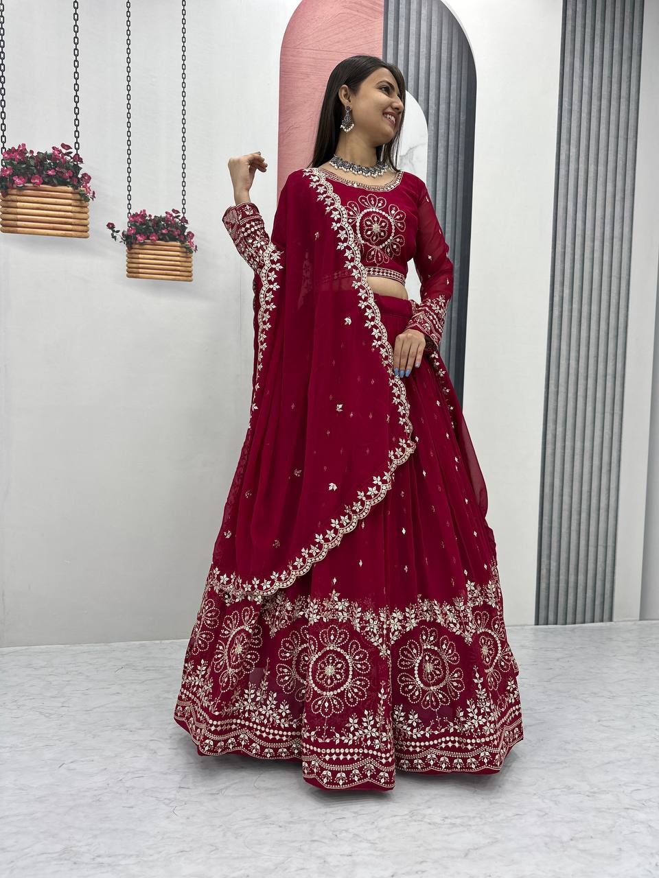 Red color georgette lehenga choli price
