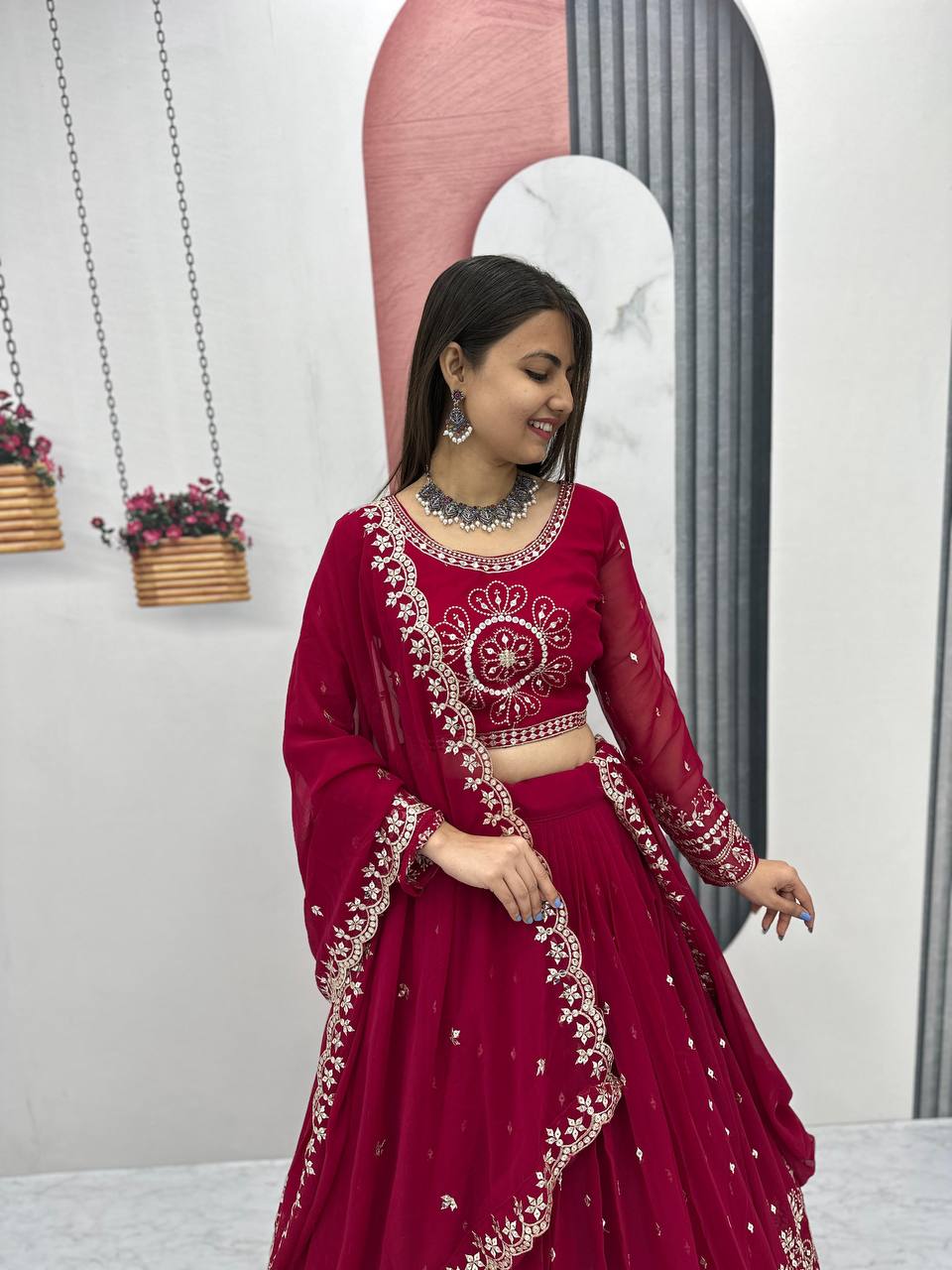 Red color lehenga for bride
