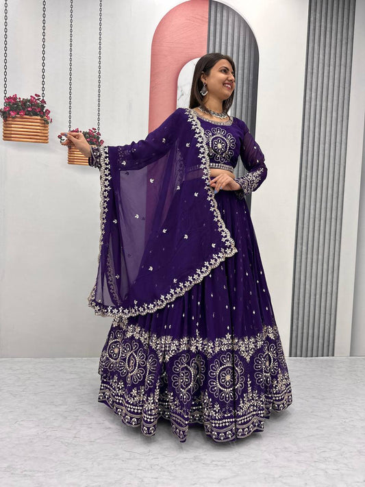 Purple color georgette lehenga choli for wedding
