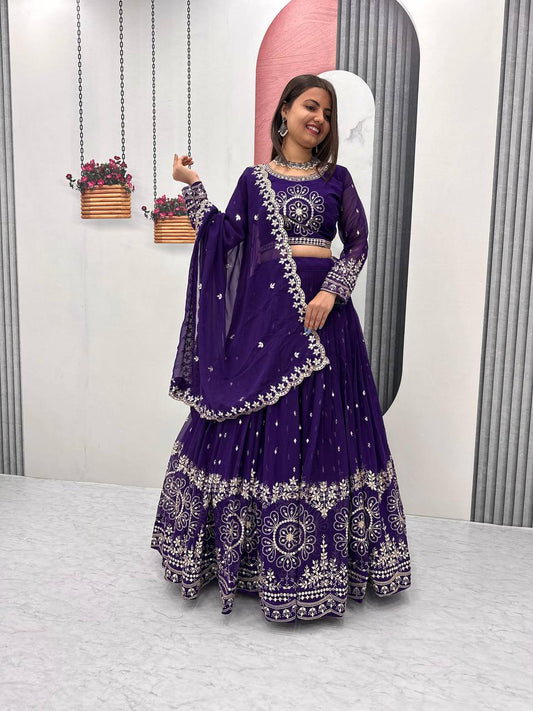 Purple color georgette lehenga choli for women online
