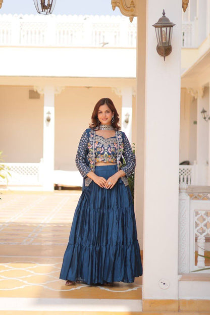 teal blue lenghas choli for women
