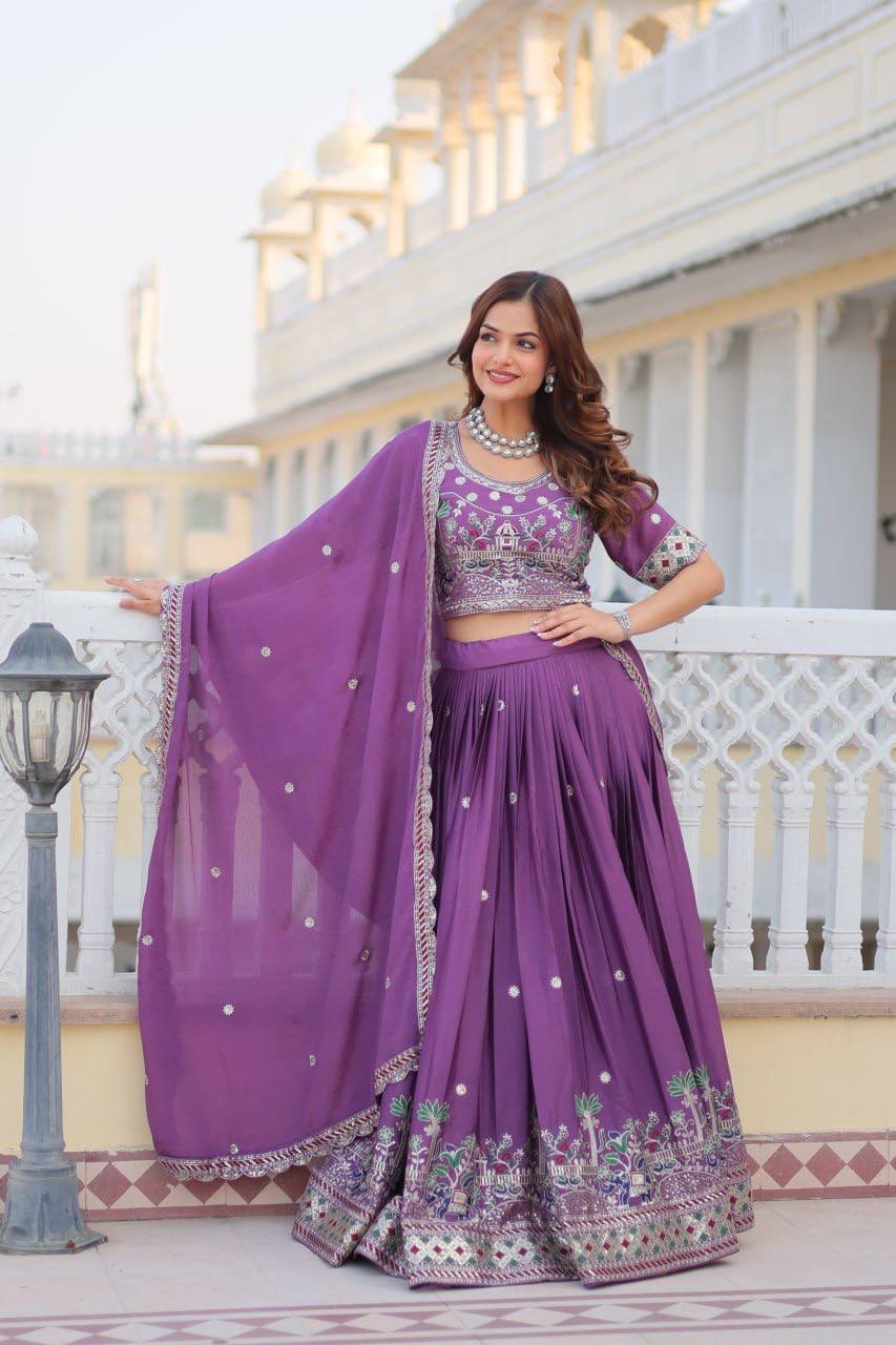 Purple color Chinon sequins work lehenga choli for party wear 